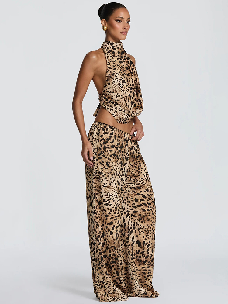 Suspender Tank Top - Sisterlinda Leopar Desenli 2 Parça Takım
